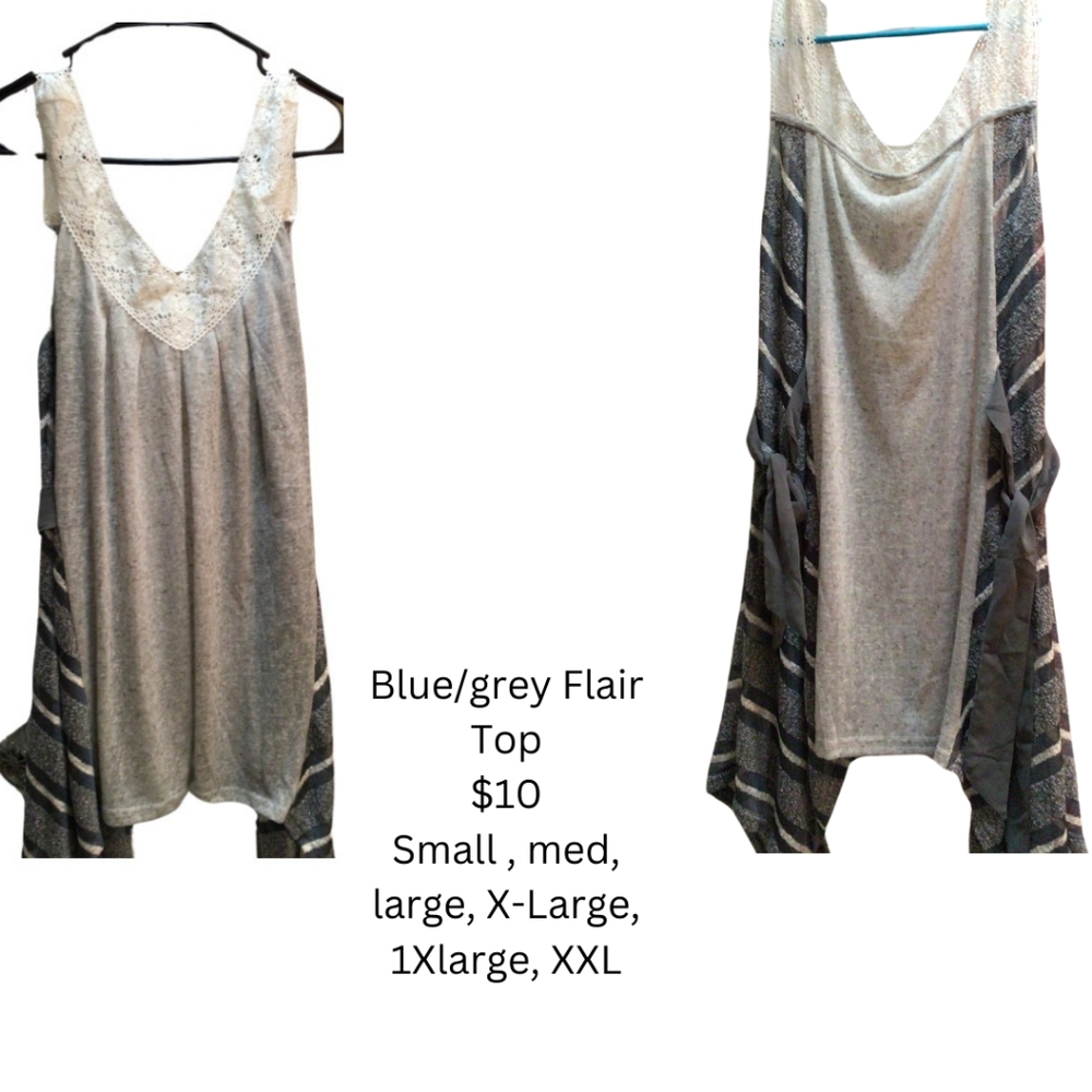 Ryu Blue/Grey Sleevless Flair Top, multiple sizes. New with tags! Boutique